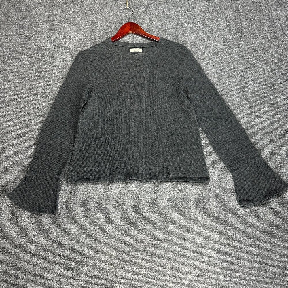 Madewell Top Womens Large Ruffle Cuff Ribbed Knit Top Long Sleeve Gray